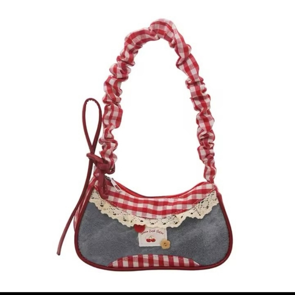 Denim‎ Jean Handbag Red Checkered Purse Women's Bag New Z6